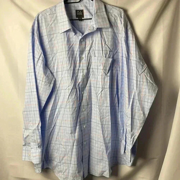 JOS.A.BANK TRADITIONAL FIT MENS SIZE 2X BLUE PLAID LONG SLEEVE SHIRT 100% COTTON - Picture 7 of 12